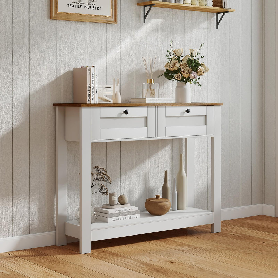 Giantex Farmhouse Console Table with 2 Drawers 42" Long Narrow Entryway Table