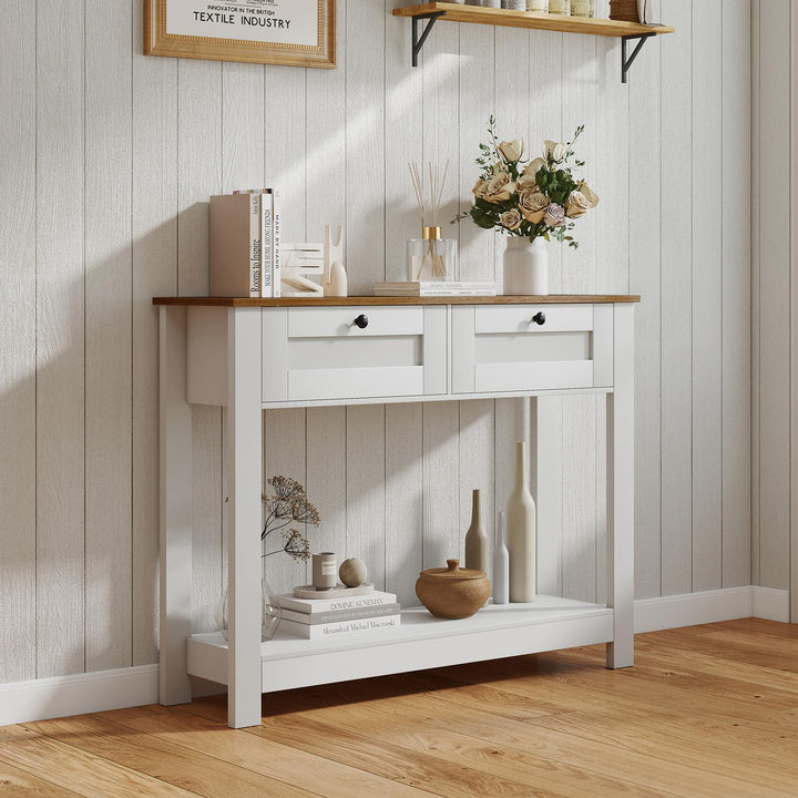 Giantex Farmhouse Console Table with 2 Drawers 42" Long Narrow Entryway Table