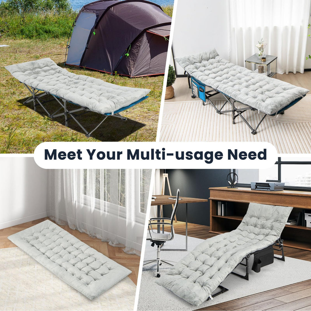 Giantex Camping Cot Pad, 75" x 27.5" x 3" Recliner Cushion with 4 Fixing Straps, Thickened Cushion for Lounge Chair and Swing