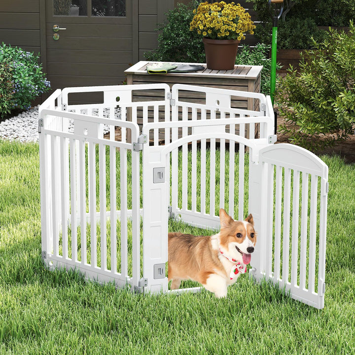 Giantex 6/12 Panel Dog Playpen 32'' Tall Plastic Pet Fence with Lockable Door
