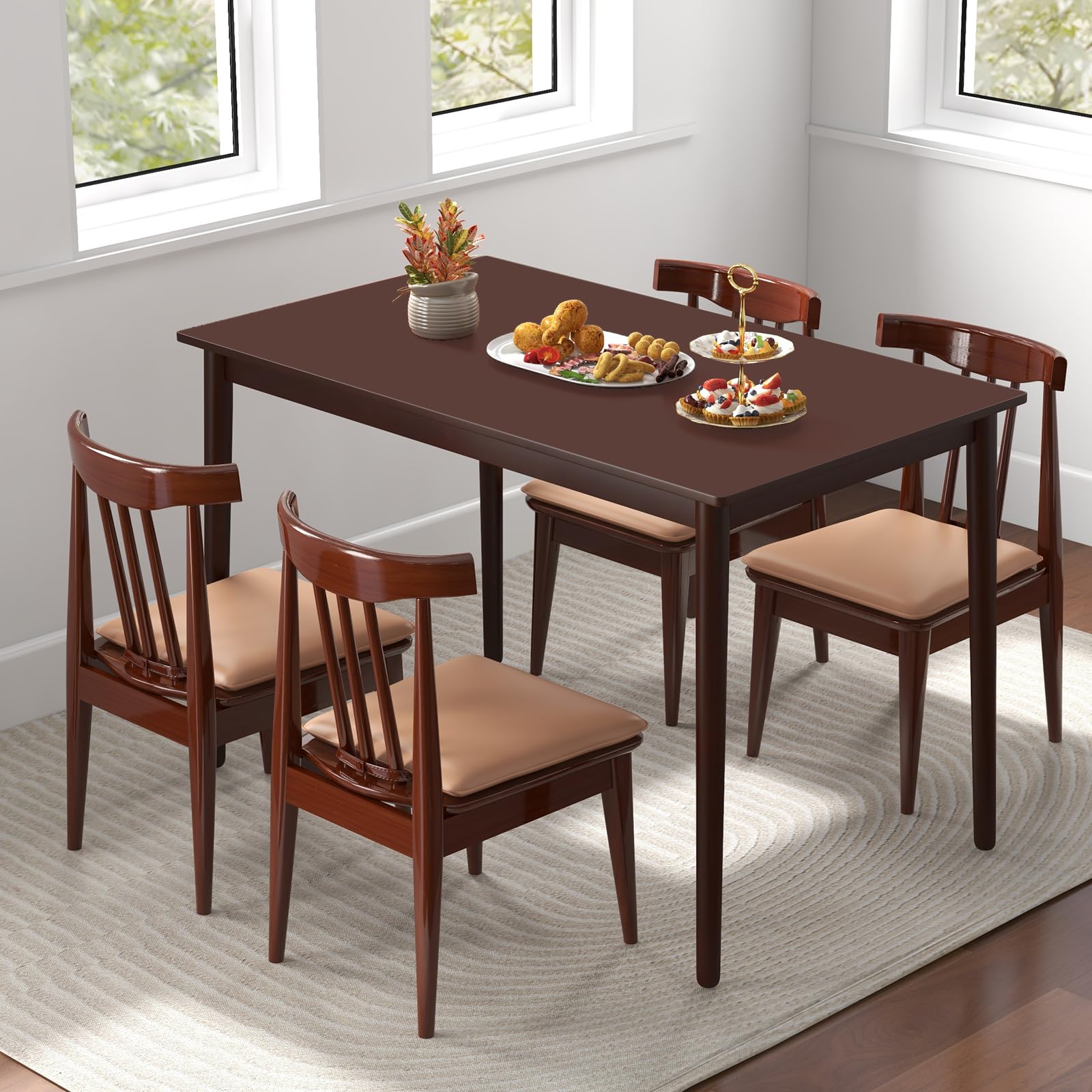 Giantex Dining Table for 4, Rectangular Kitchen Table, Mid Century Modern Dining Table with Rubber Wood Legs