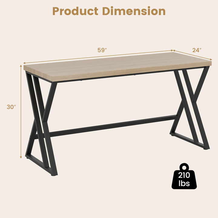 Giantex Large Computer Desk 59" Industrial Home Office Desk with Z-Shaped Metal Leg & Crossbar