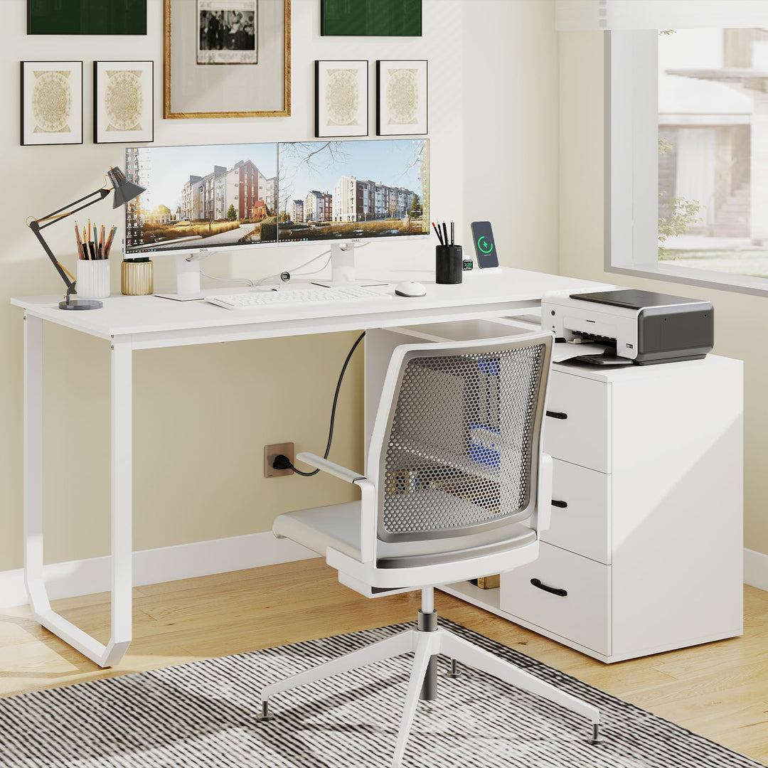 Giantex 55 Inch L-Shaped Desk with Charging Station