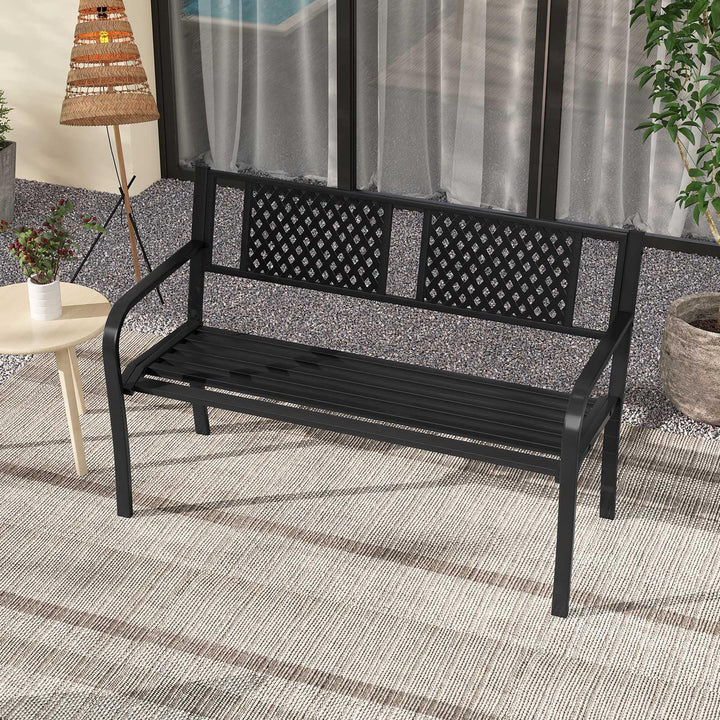 Giantex Metal Outdoor Bench Slatted Seat for 2-3 Persons (50"×23"×32")