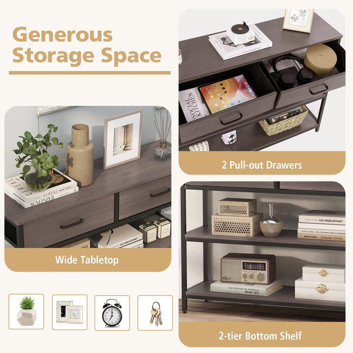 Giantex 3-Tier Entryway Table with Storage, Sofa Table w/ 2 Large Drawers, 2 Open Storage Shelves