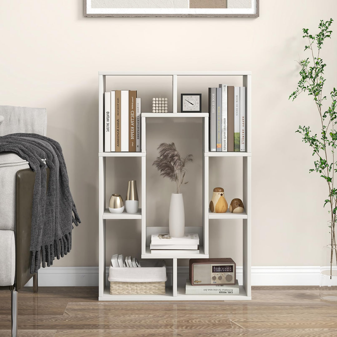 Giantex 7-Cube Bookcase White, Modern Freestanding Wooden Rectangular Bookshelf with Anti-Tipping Kits