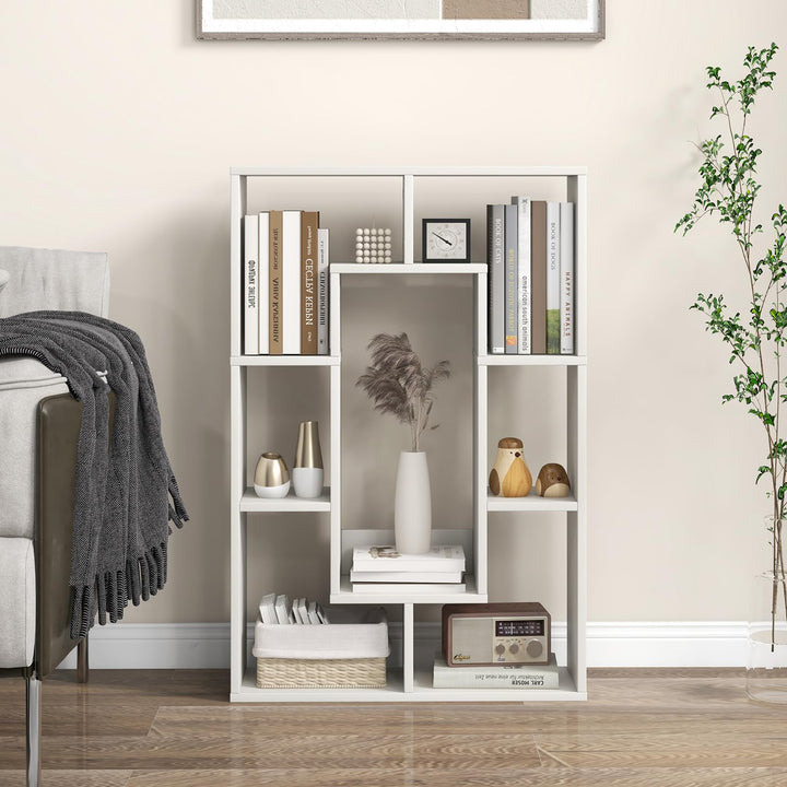 Giantex 7-Cube Bookcase White, Modern Freestanding Wooden Rectangular Bookshelf with Anti-Tipping Kits
