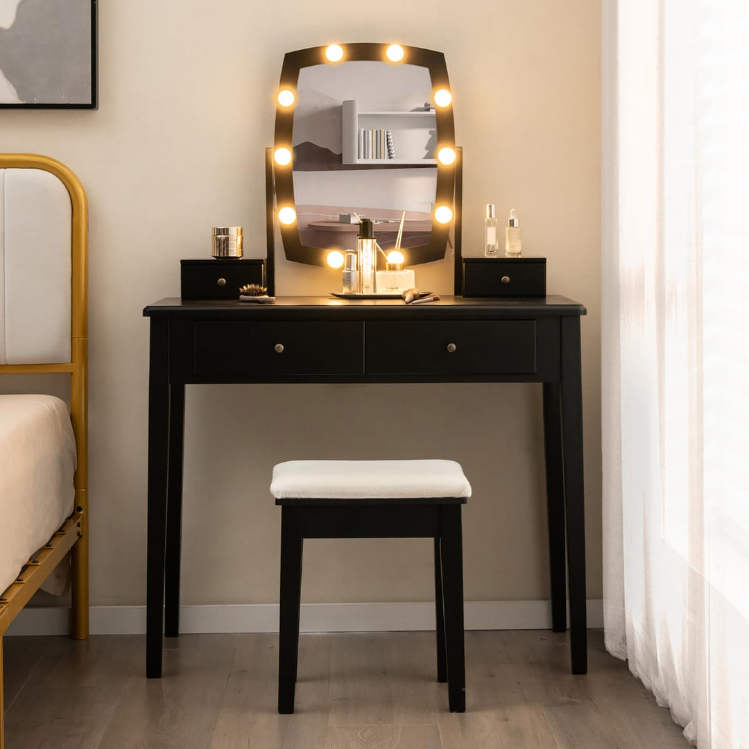 CHARMAID Vanity Desk with Mirror and Lights, Makeup Vanity Table with Swivel Mirror, Girls Bedroom Makeup Dressing Table with Stool