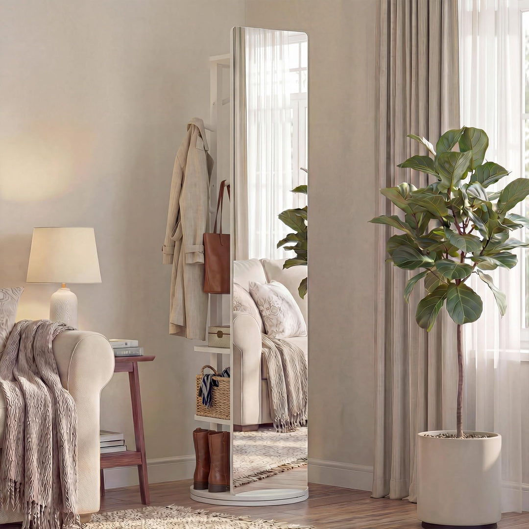 CHARMAID 65.5" Wood Floor Standing Mirror with Clothes Rod