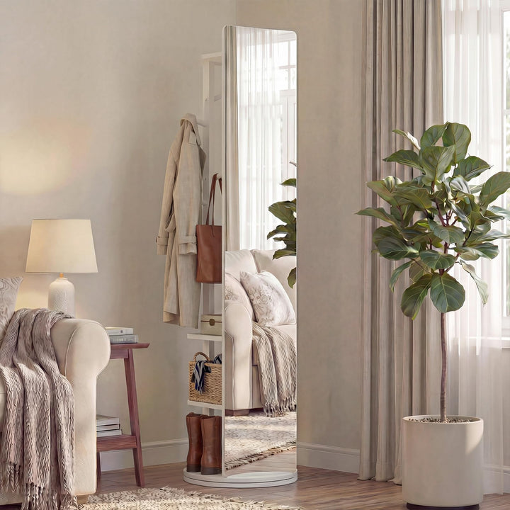 CHARMAID 65.5" Wood Floor Standing Mirror with Clothes Rod