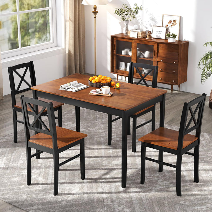 Giantex 5-Piece Dining Table Set Rectangular Kitchen Table & 4 Chairs with Rubber Wood Legs