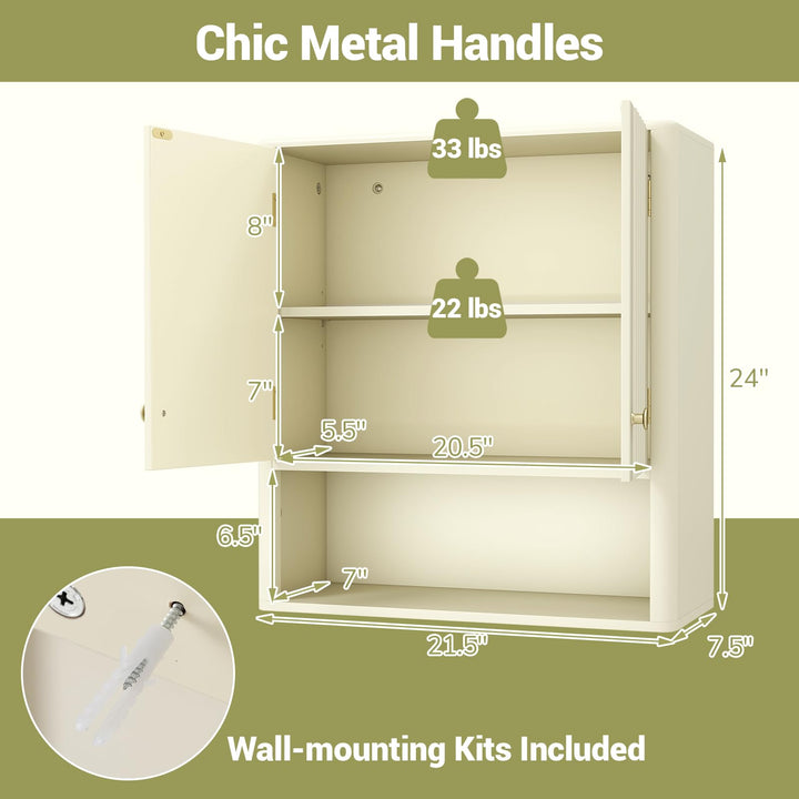 Giantex Fluted Bathroom Wall Cabinet with Open Shelf