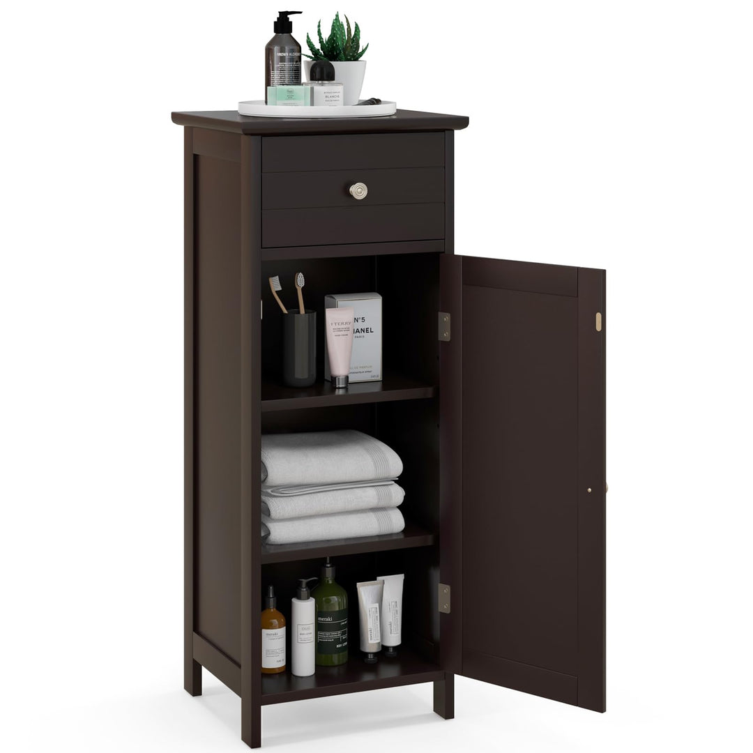 Bathroom Floor Storage Cabinet with Adjustable Shelf &amp; Large Drawer