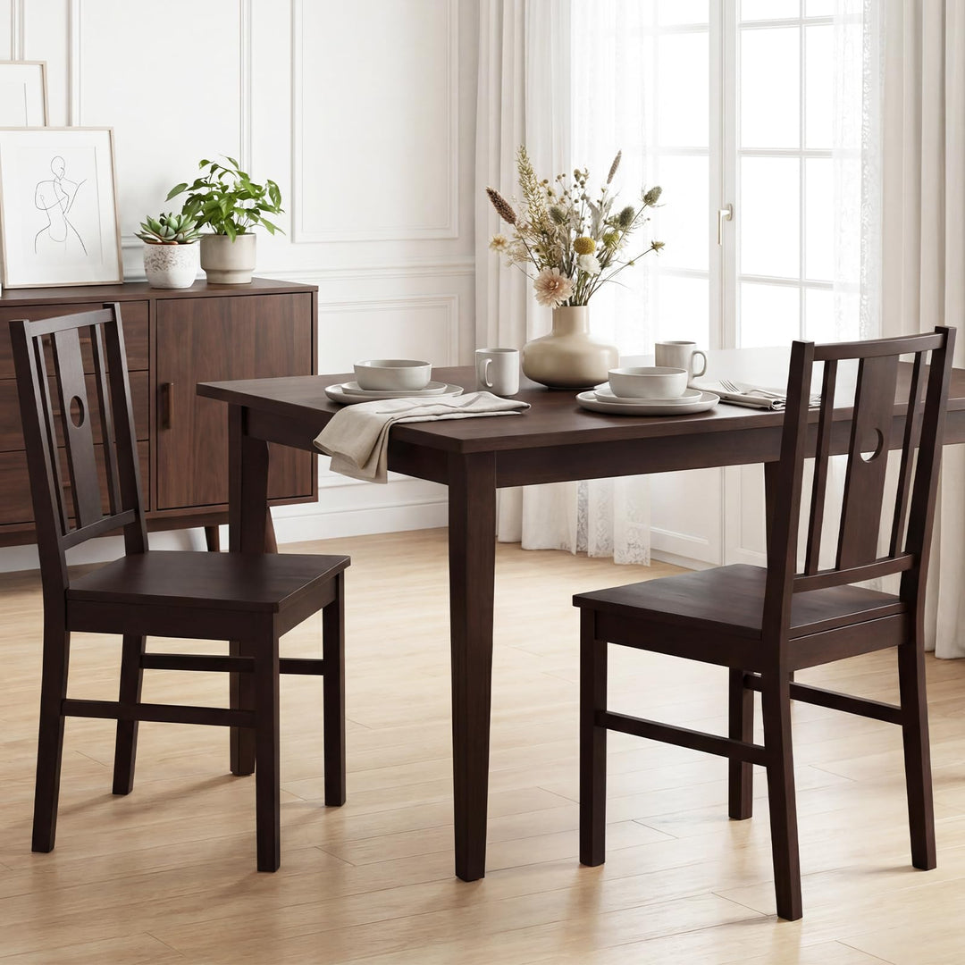 Giantex Solid Rubber Wood Kitchen Chairs with Slatted Curved Backrest &amp; Wide Seat (2/4)