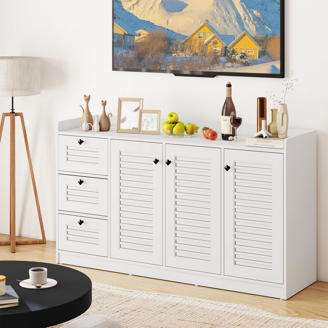 Giantex 63'' Buffet Cabinet with Storage Modern Sideboard Cabinet with 3 Doors & 3 Pull-Out Drawers