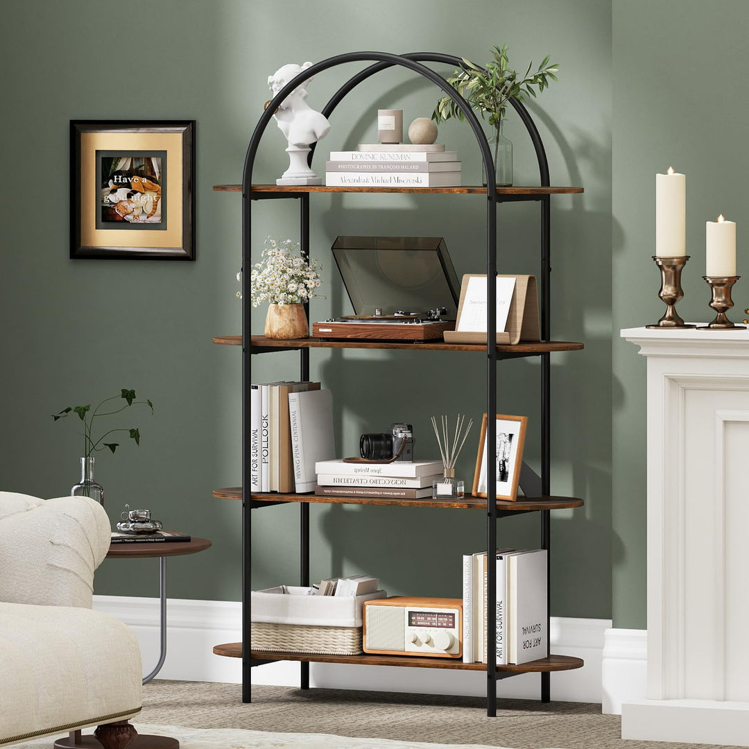 Giantex Arched Bookshelf 4-Tier Industrial Open Bookcase with Sturdy Metal Frame