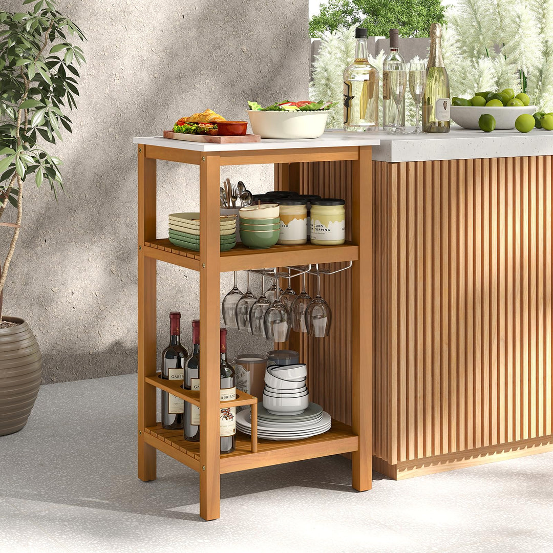 Giantex Acacia Wood Outdoor Side Table, Patio Buffet Cabinet Bar Table