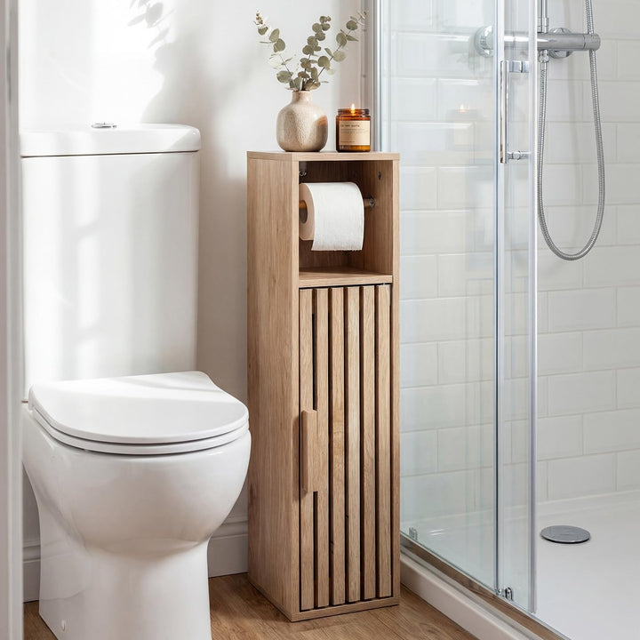 Giantex Slim Bathroom Freestanding Toilet Paper Holder Stand with Door