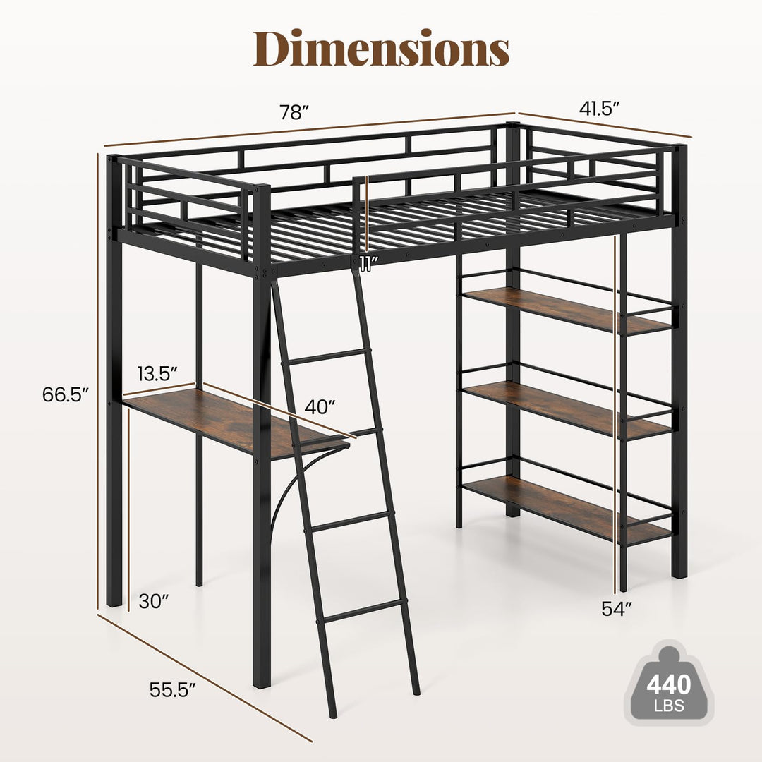 Giantex Twin Size Loft Bed with Desk & Shelves for Kids