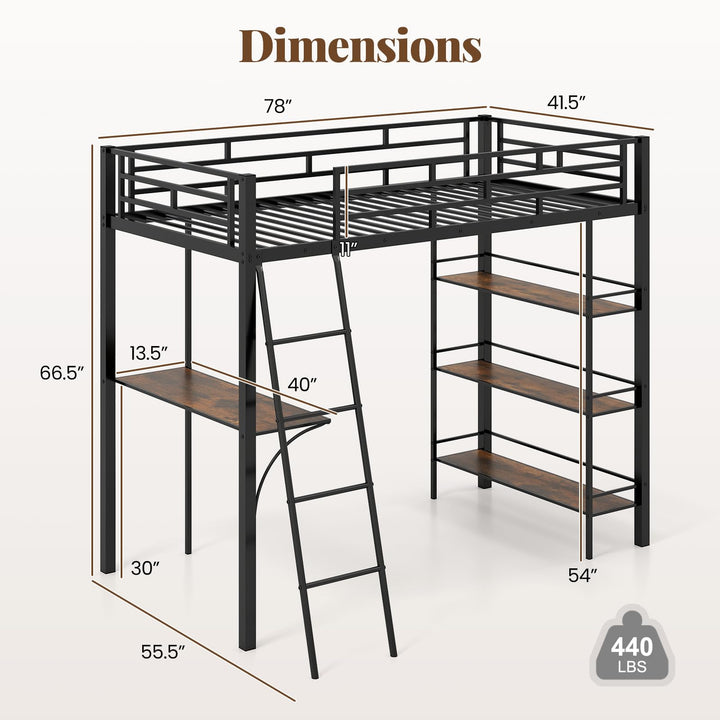 Giantex Twin Size Loft Bed with Desk & Shelves for Kids