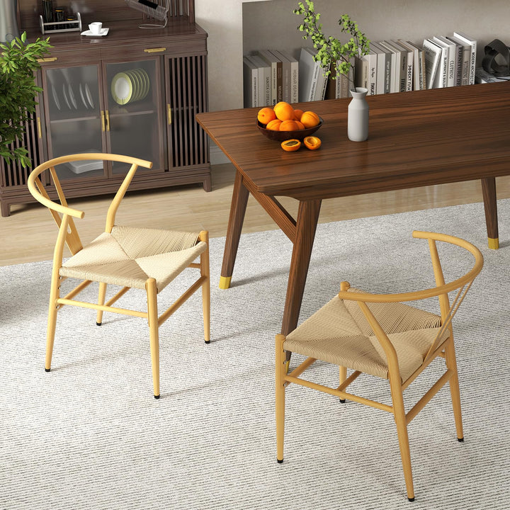 Giantex Metal Dining Chairs Set of 2/4 Mid-Century Weave Dining Room Chair w/Y-Shaped Backrest
