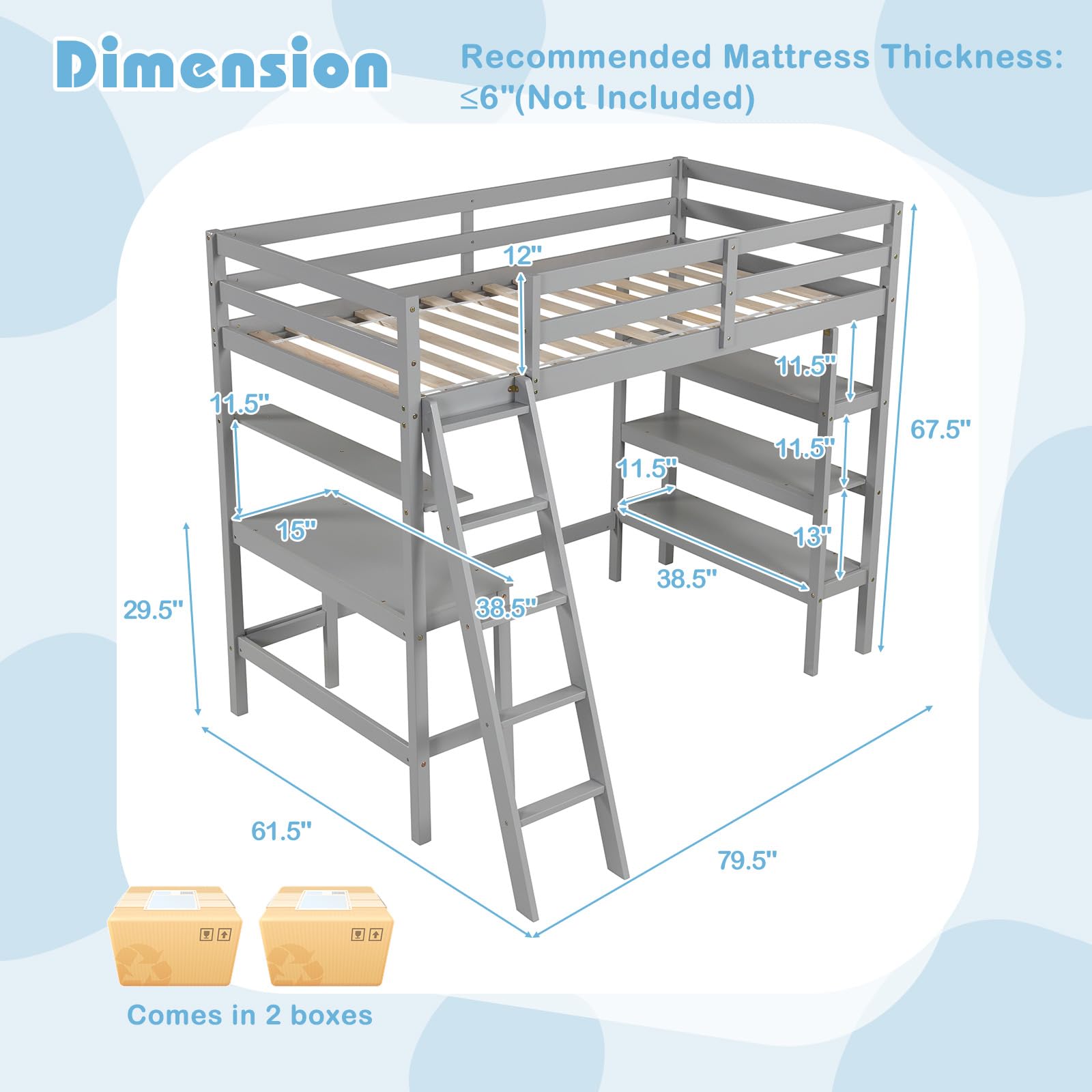 Giantex Loft Bed with Desk & Bookshelves