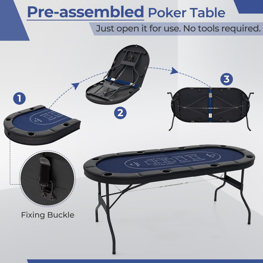 Giantex 8 Player Poker Table Foldable, 72" Portable Folding Texas Holdem Poker Tables w/Padded Rails