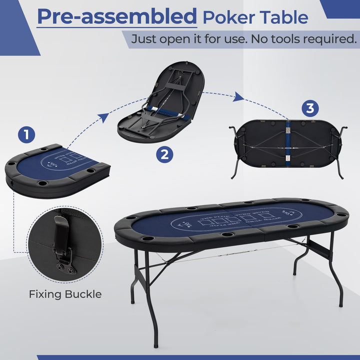 Giantex 8 Player Poker Table Foldable, 72" Portable Folding Texas Holdem Poker Tables w/Padded Rails