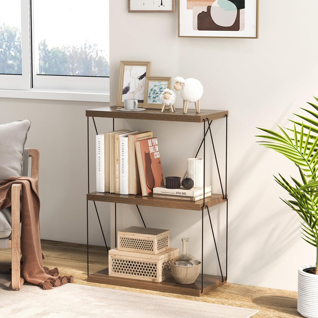 Giantex 3-Tier Open-Back Bookshelf, Freestanding Display Rack, Metal Frame Storage Shelf