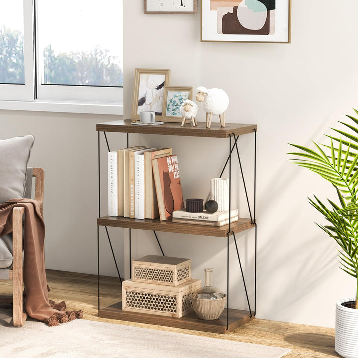 Giantex 3-Tier Open-Back Bookshelf, Freestanding Display Rack, Metal Frame Storage Shelf