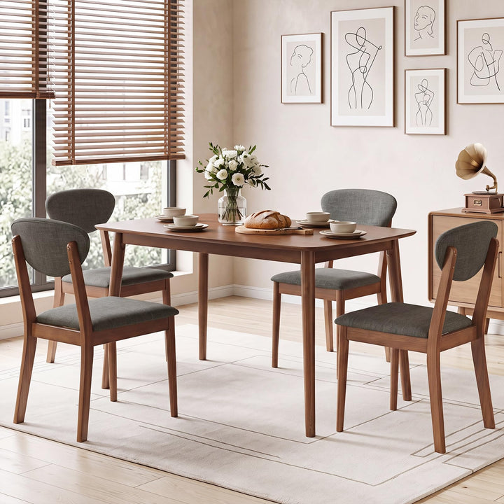 Giantex Mid-Century Modern Kitchen Table and Upholstered Chairs Set for 4
