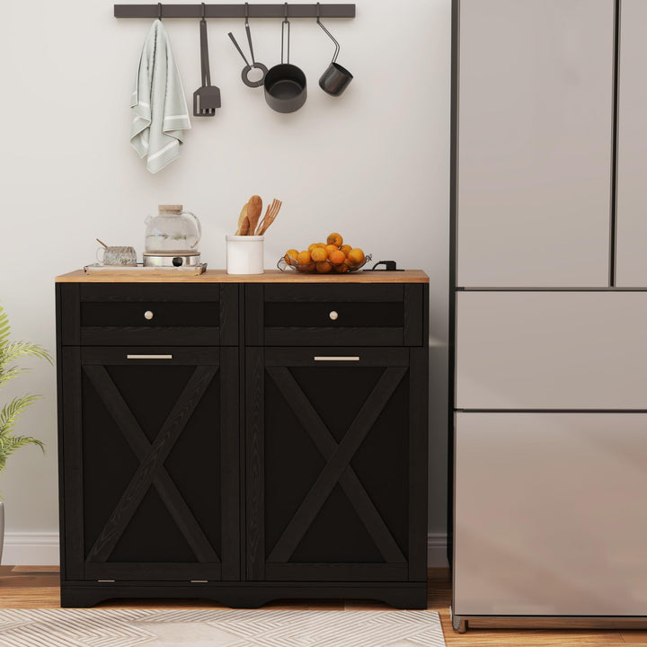Tilt Out Trash Can Cabinet 9.25 Gallon, Kitchen Island with Power Outlet