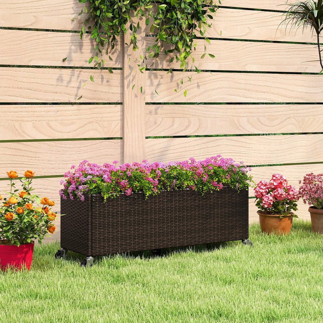 Giantex 38”x12”x14" Wicker Raised Garden Bed with Wheels