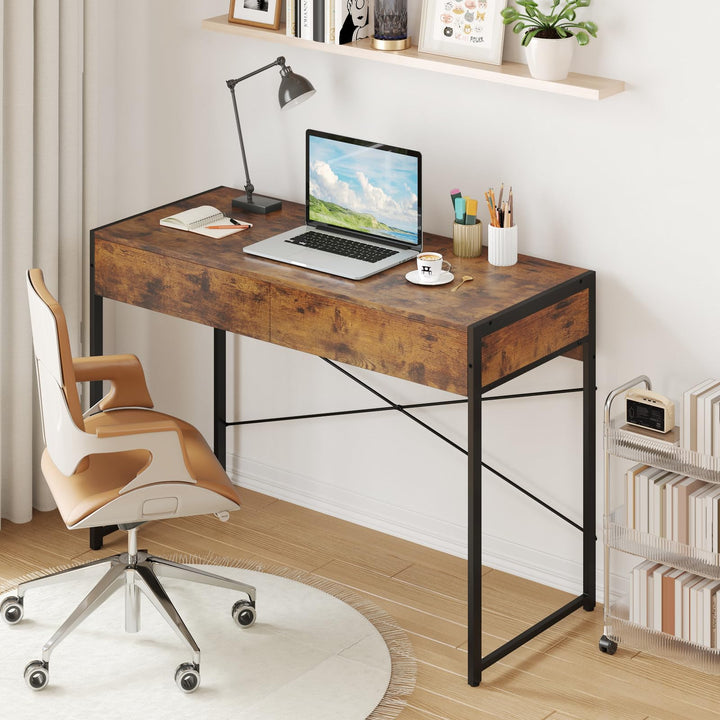 Giantex Computer Desk with 2 Drawers for Small Spaces