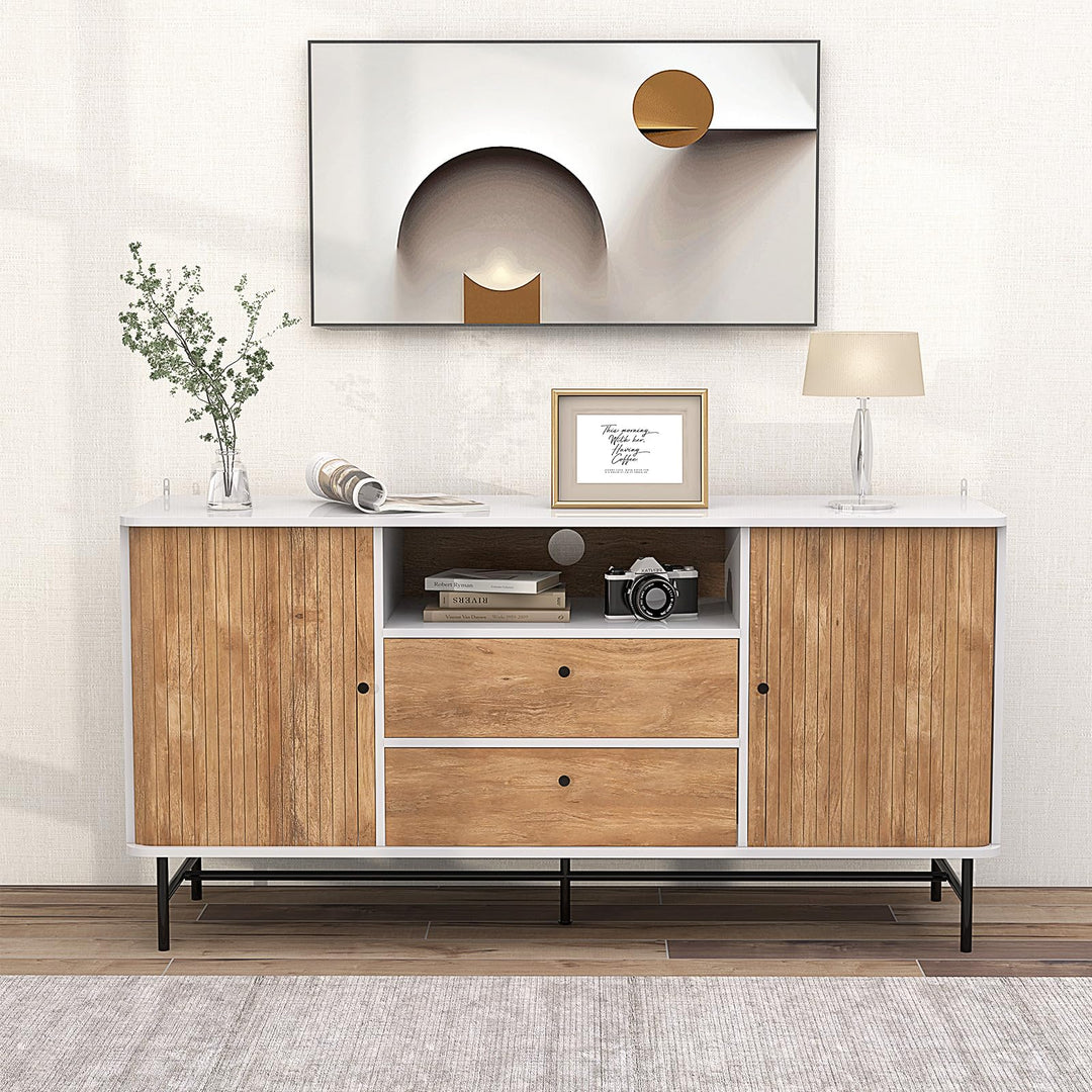 Giantex Buffet Cabinet with Storage, 59" Modern Coffee Bar Sideboard w/Sliding Tambour Doors