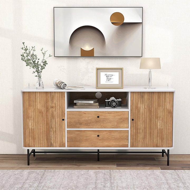 Giantex Buffet Cabinet with Storage, 59" Modern Coffee Bar Sideboard w/Sliding Tambour Doors