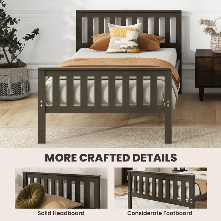 Giantex Wood Bed Frames with Headboard, Mid Century Platform Bed with Wooden Slats Support
