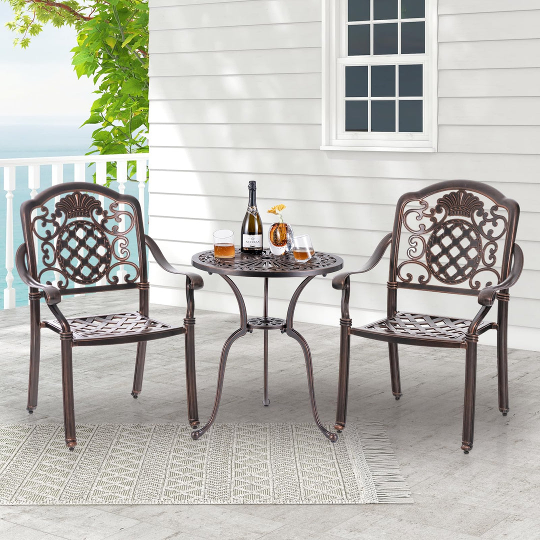 Giantex Patio Chairs Set of 2, Easy Assembly Stackable Cast Aluminum Outdoor Chairs with Armrest & Adjustable Footpads
