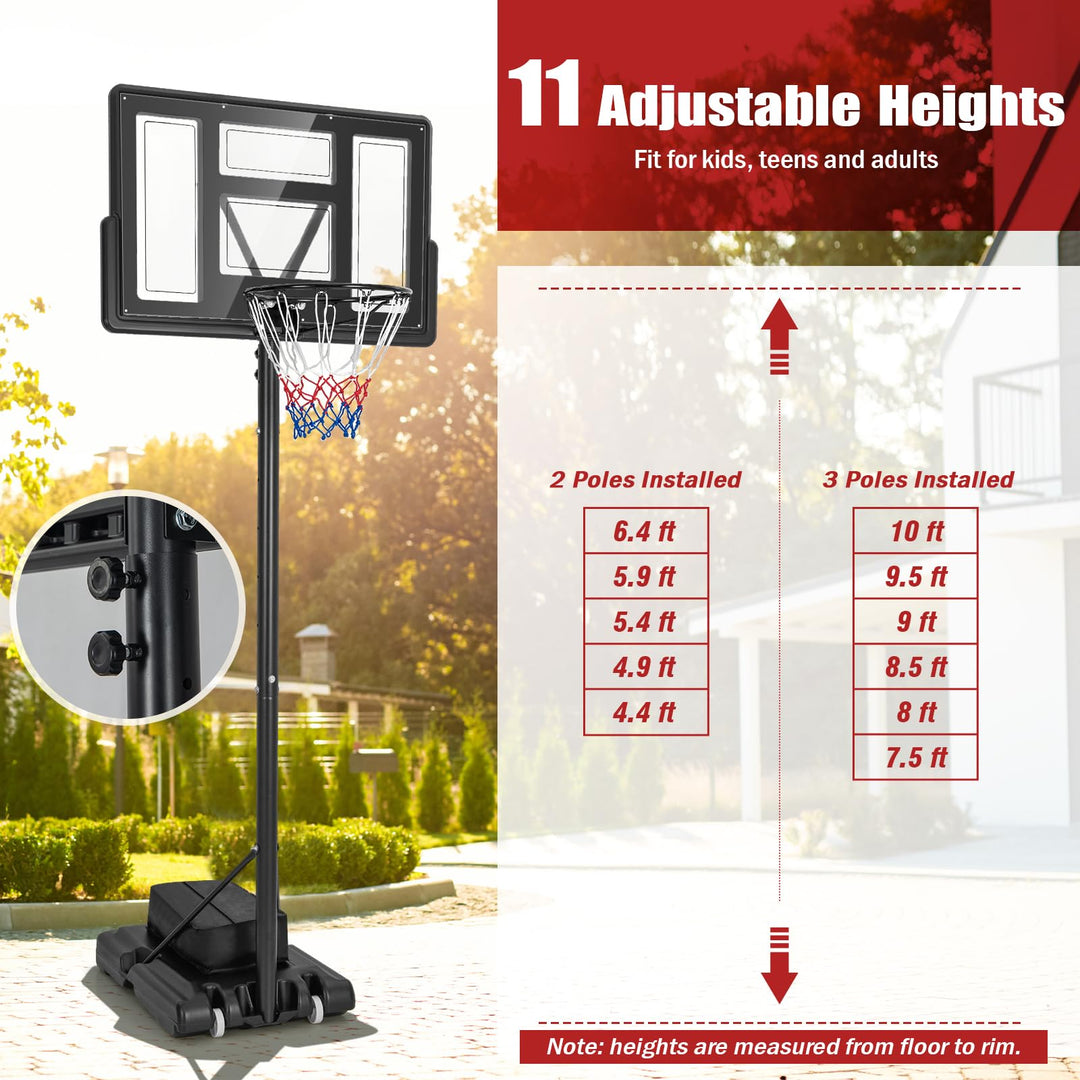 Giantex Basketball Hoop Outdoor 4.4-10 FT Adjustable, Portable Basketball Hoop Goal System w/ 44 Inch Shatterproof Backboard