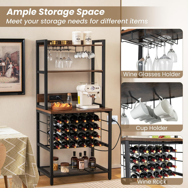 Giantex Bakers Rack with Storage Hutch, Power Outlet & USB Port, Coffee Bar 24-Bottle Wine Rack & Glass Holder