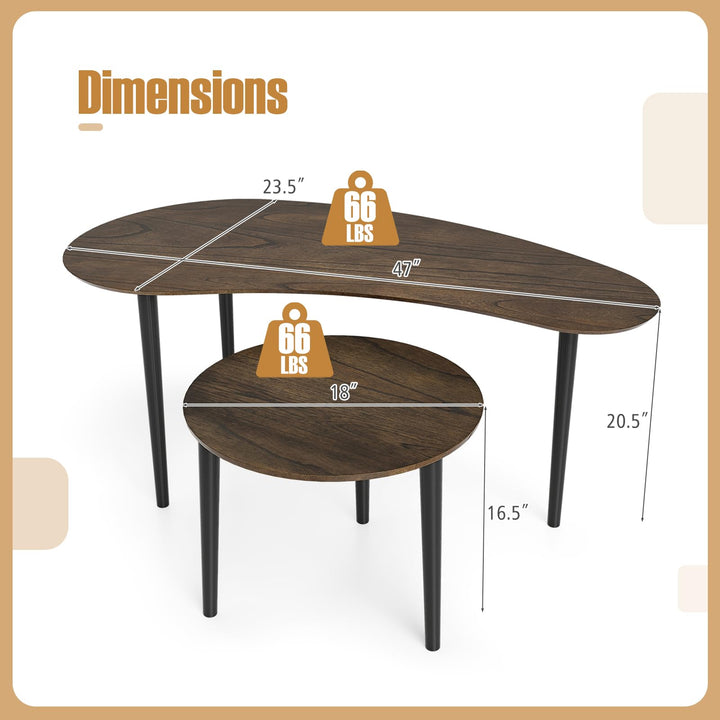 Giantex Nesting Tables Set of 2 | Mid Century Modern Coffee Tables with Solid Wood Support Legs