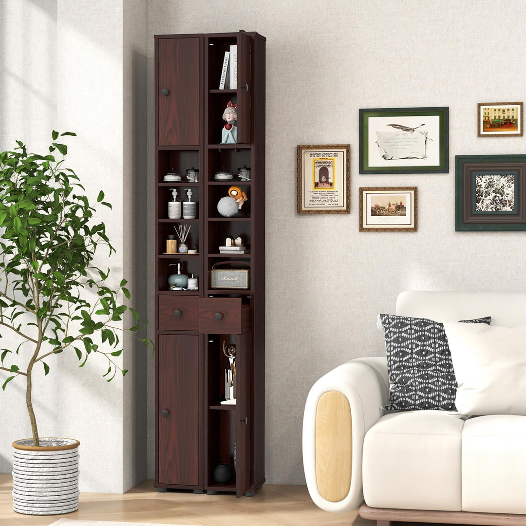 Giantex Slim Bathroom Storage Cabinet - 71" Tall Narrow Floor Cabinet Cupboard with 2 Doors
