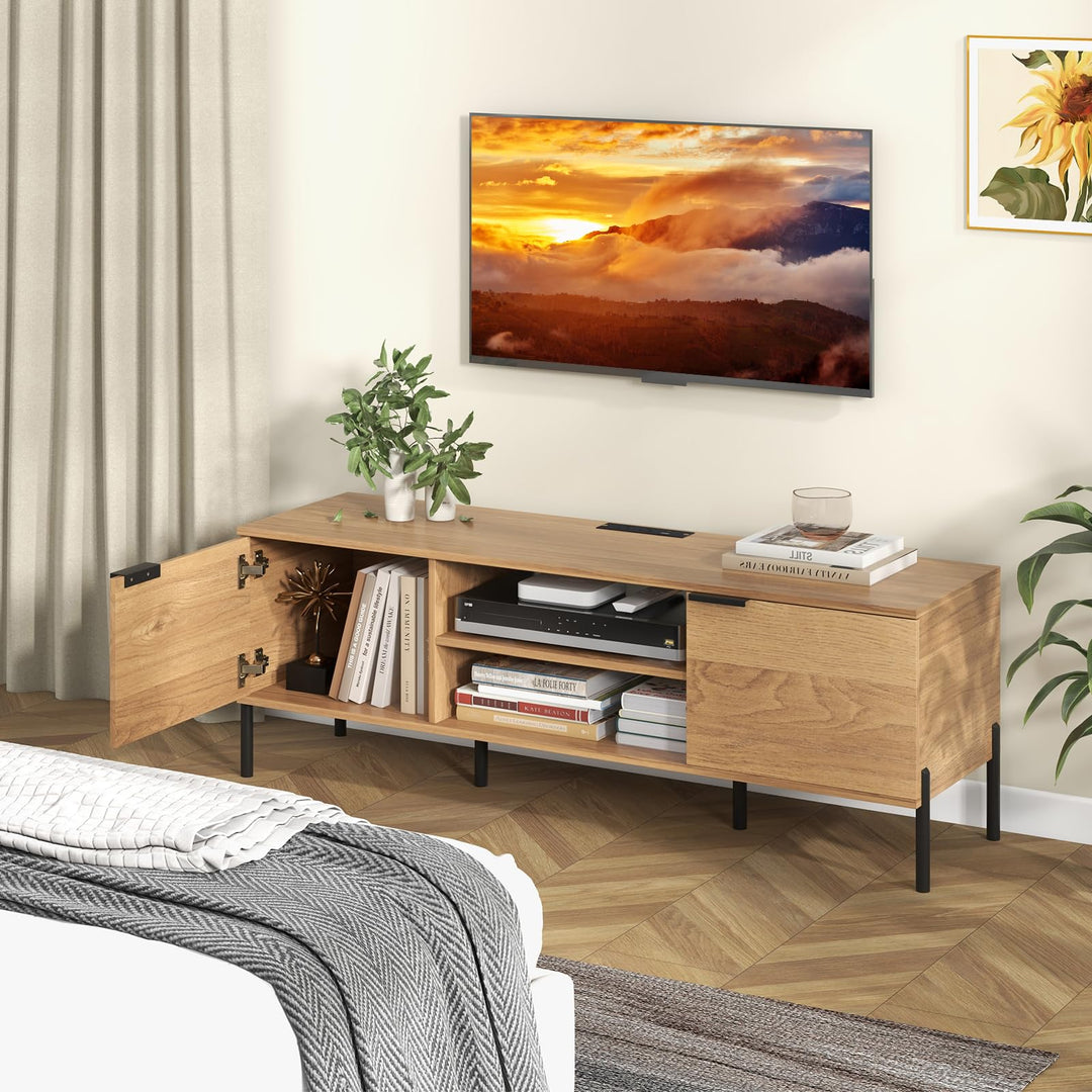 Giantex TV Stand for TVs up to 65”, Entertainment Center with Charging Station, 2 Cabinets, Open Shelves, 6 Sturdy Metal Legs