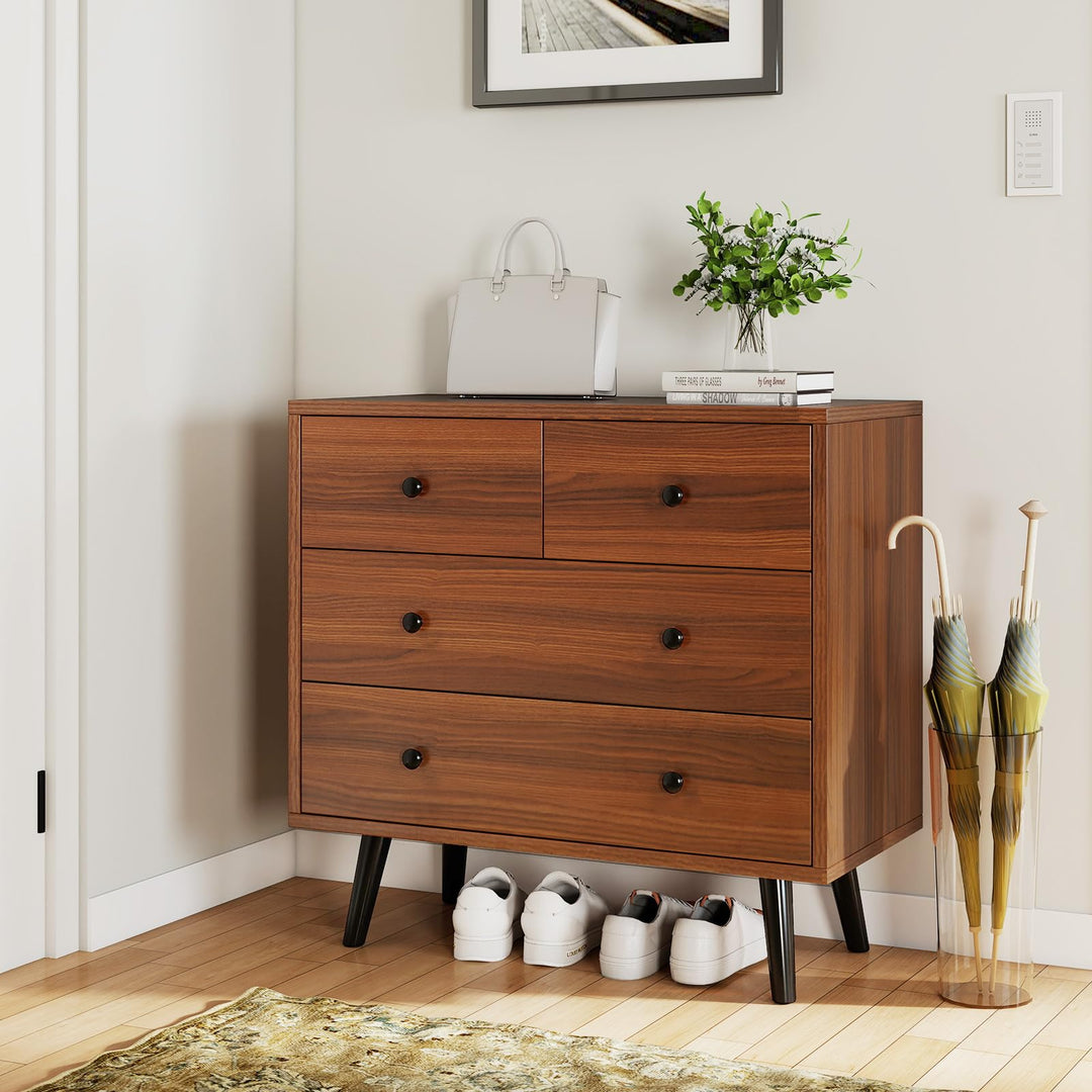 Giantex 4-Drawers Dresser for Bedroom | Wide Wooden Chest Drawers with Anti-Toppling Devices