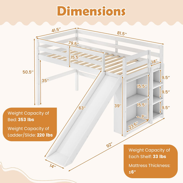 GIANTEX Twin Size Loft Bed with Slide &amp; Under Bed Play Space