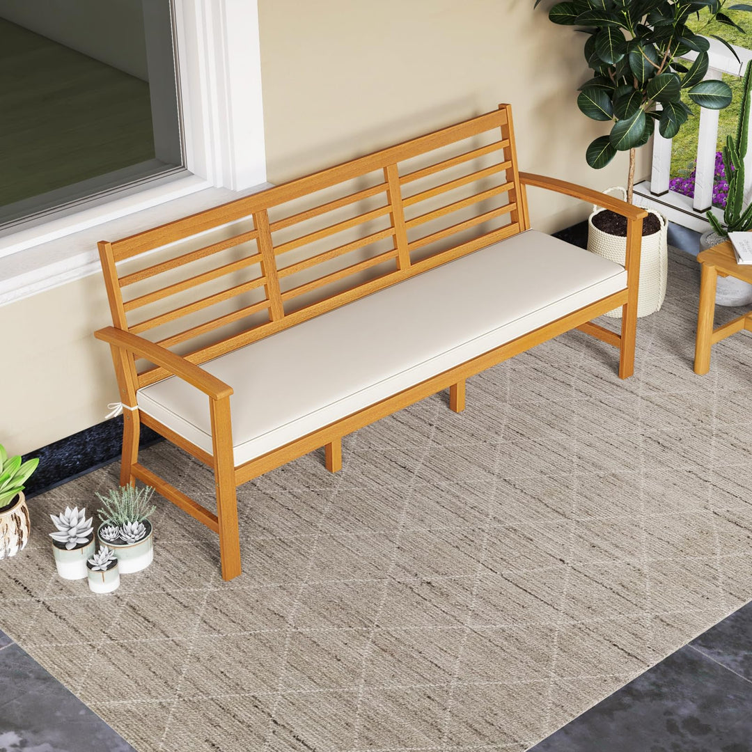 Giantex Acacia Wood Outdoor Bench, 3-Seat Patio Bench with Removable Cushion