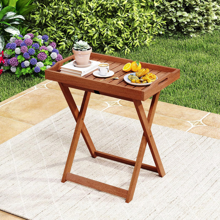Giantex Outdoor Side Table Wooden Folding Table with Removable Tray Top