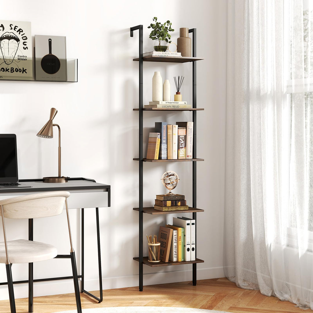 Giantex 5 Tier Ladder Shelf Wall Mount Bookshelf with Anti-Tipping Kits & Metal Frame