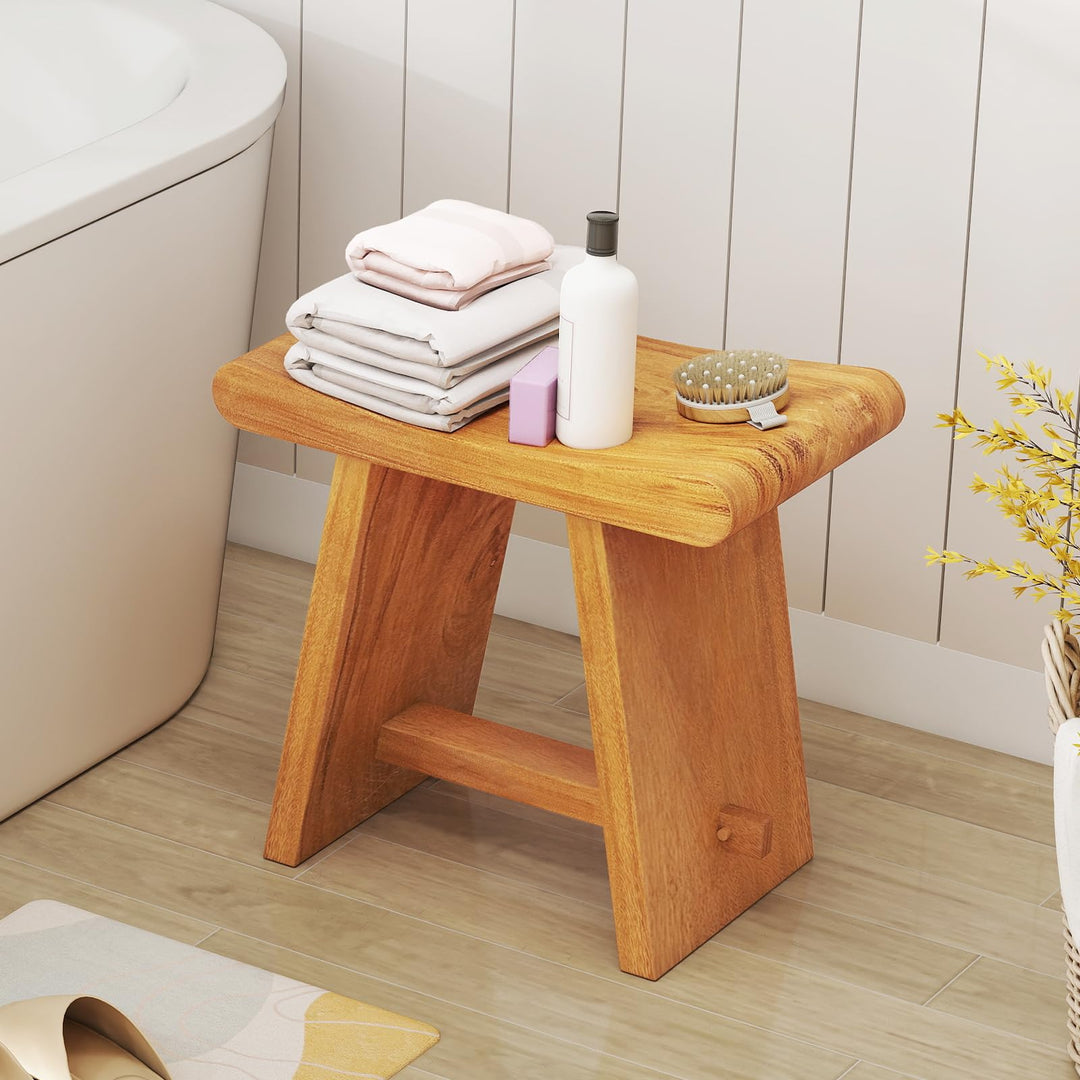 Giantex Teak Shower Bench Stool for Bathroom Fully Assembled Wooden Bath Seat 19.5''L x 12''W x 18''H