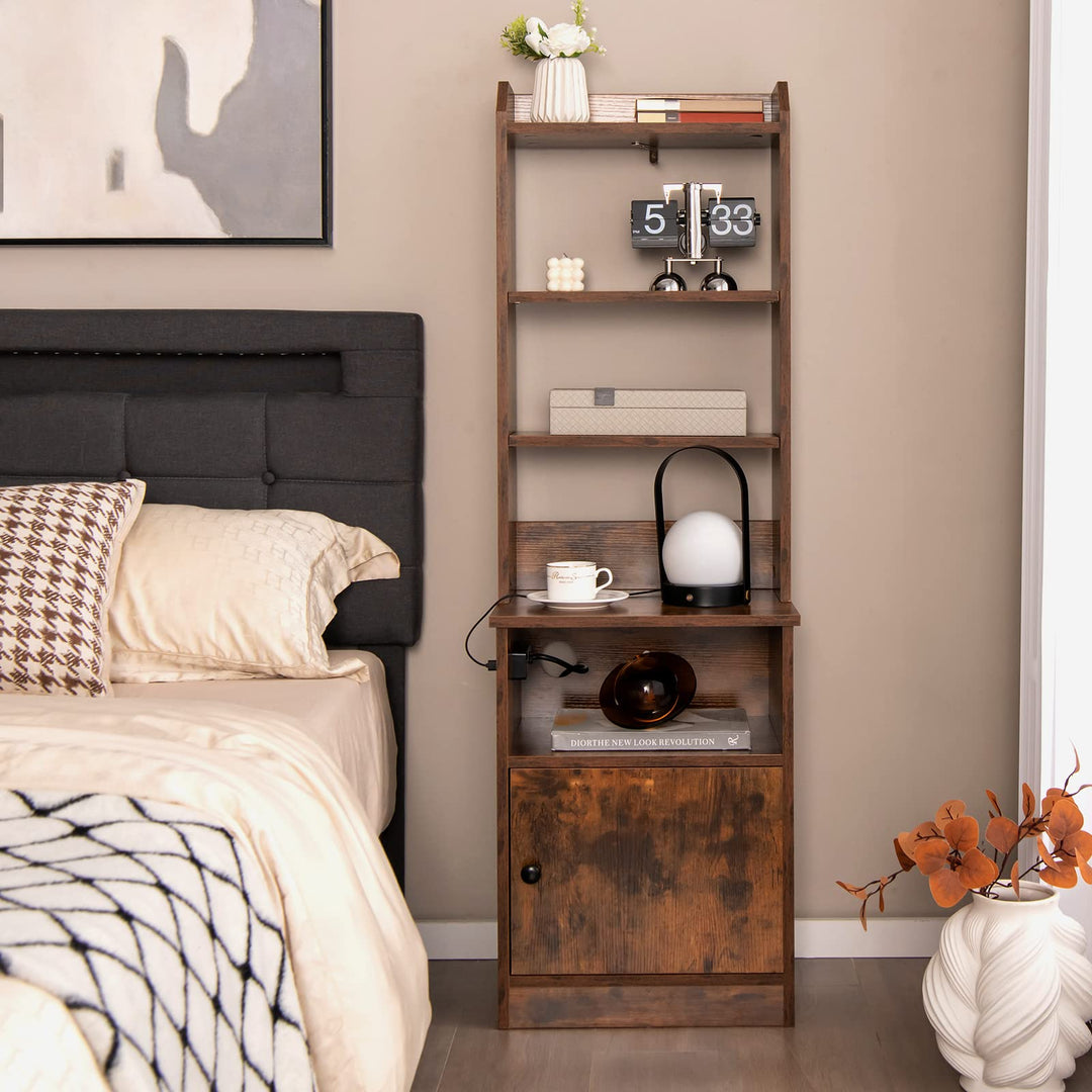 Giantex Nightstand with Charging Station - 55" Tall Bedside Table